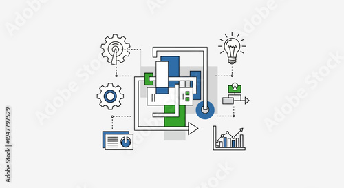 Flowchart Diagram with Icons and Arrows.