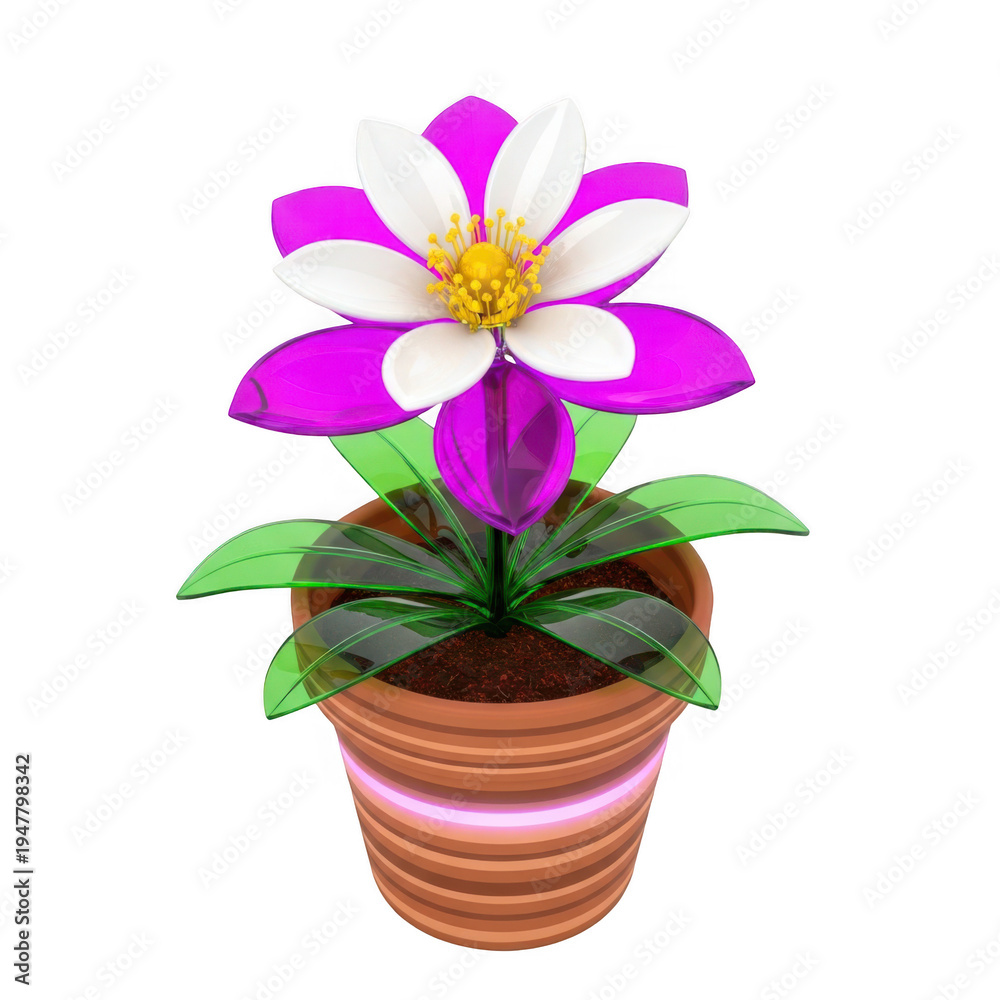 Naklejka premium A purple and white flower in a brown pot