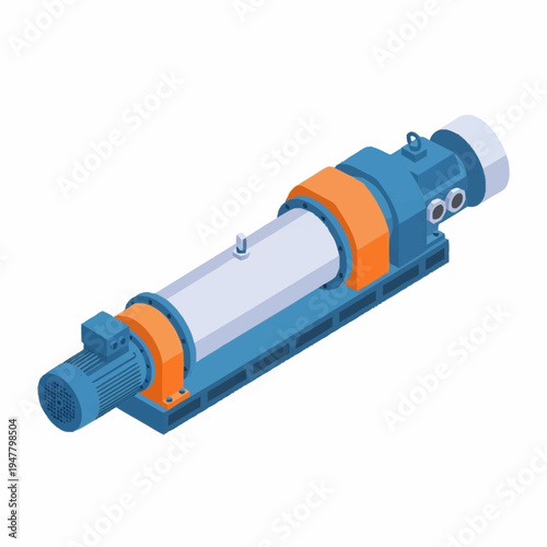 Isometric illustration of a heavy-duty industrial screw pump with a motor and base, showcasing its robust mechanical design.