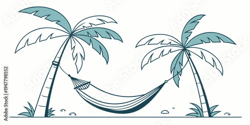 A hammock between two palm trees on a beach Vector