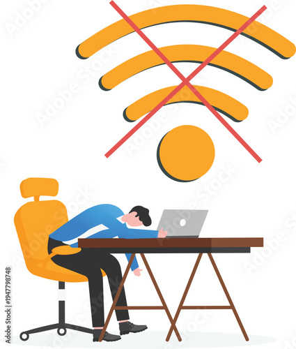 Businessman Exhausted by No Wireless Signal