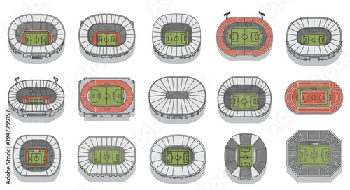 Collection of Stadium Illustrations - Aerial Views of Sports Arenas.