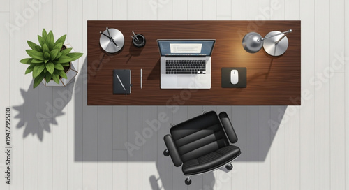 Overhead View of a Modern Workspace with Laptop and Accessories.