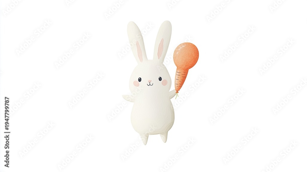 Fototapeta premium Cute cartoon rabbit holding a carrot with a cheerful expression