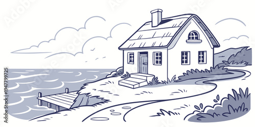 A small house on a cliff by the sea Vector