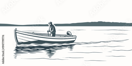 Man in a small boat on the water Vector