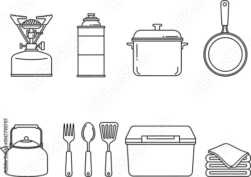 Camping cooking equipment and accessories line camping stove gas canister 1 frying pan kettle