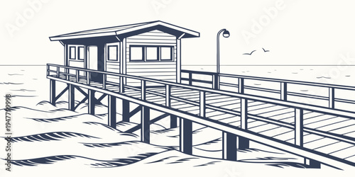 A small house on a dock in the water Vector