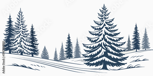 A group of pine trees on a snowy hill Vector