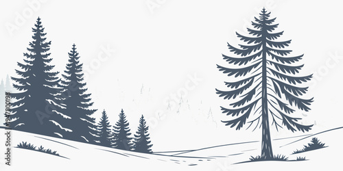 A group of pine trees on a snowy hill Vector