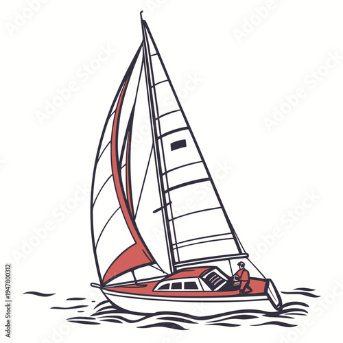A red and white sailboat on the water Vector