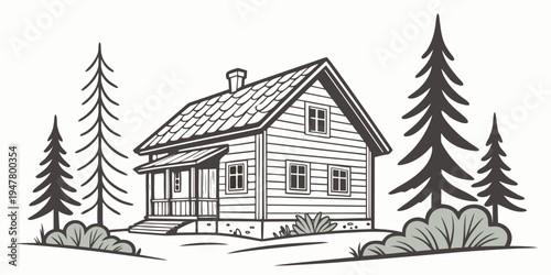 A house with a porch and trees in the background Vector