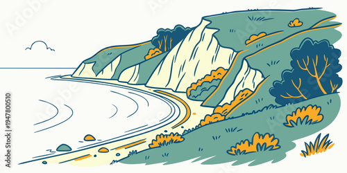 A winding road through a mountainous landscape Vector