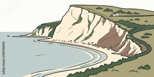 A large white cliff next to a sandy beach Vector