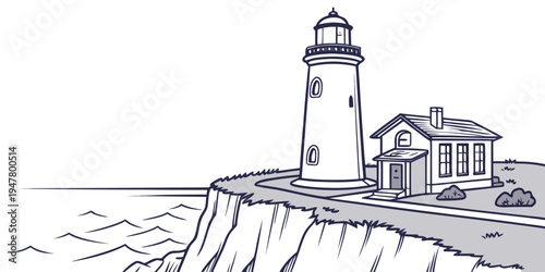 A lighthouse on a rocky cliffside by the sea Vector