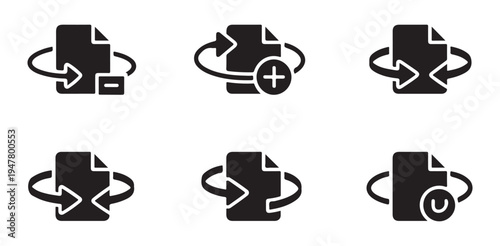 File document exchange transfer arrows icons set for data synchronization