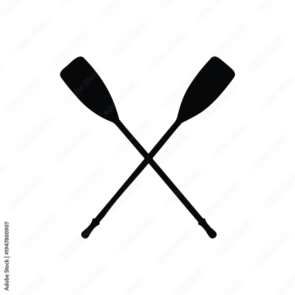 Obraz premium Crossed oars silhouette icon vector flat design.