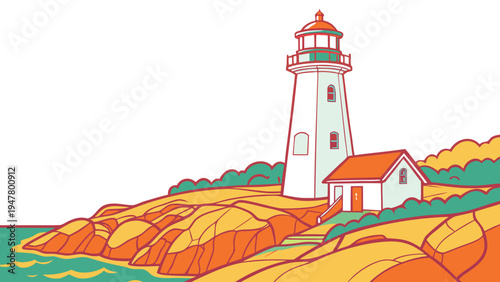 A lighthouse on a rocky coastline Vector