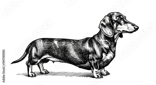 Vintage Dachshund Dog Illustration - Black and White Sketchy Style