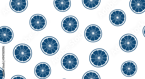 Seamless Pattern of Blue Orange Slices on White Background