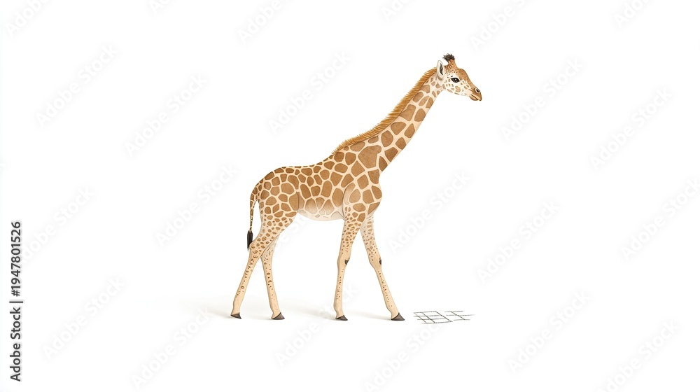 Naklejka premium Realistic Giraffe Walking in Studio with White Background