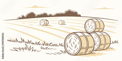 A stack of hay bales in a field Vector