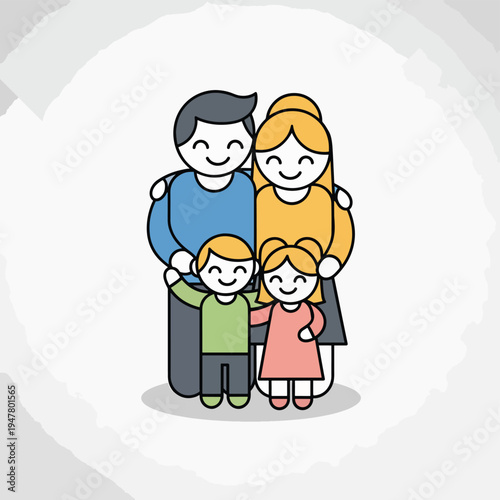 Happy Cartoon Family with Two Children 1.