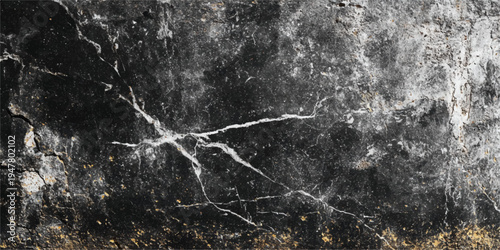 A dark and gritty grunge texture featuring an old stone wall pattern with a rough black and white marble surface design