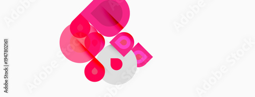 Abstract pink shapes overlap white background. Minimalist design, modern aesthetic, simple composition. Soft colors create visual interest.