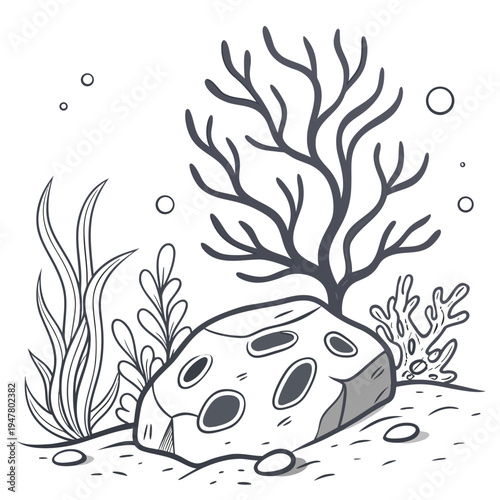 A rock with seaweed in the ocean Vector