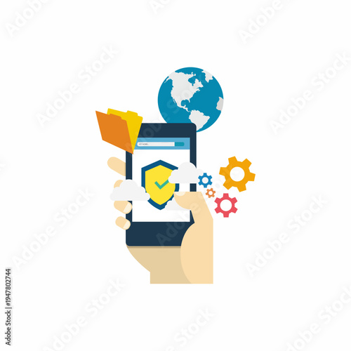 Mobile Security and Online Data Protection Illustration