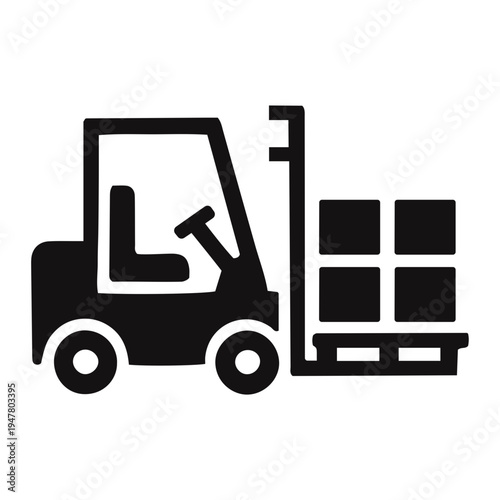 A forklift operator drives a vehicle with a pallet in a warehouse loading dock area.