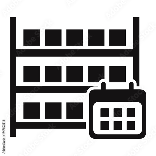 A large building with many windows next to a calendar.