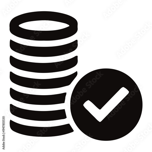 Database Check Mark Icon - Representing successful data verification and database management