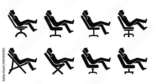 Silhouettes of people relaxing in various modern lounge chairs