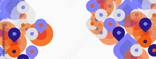 Abstract design features overlapping circles, orange, purple hues. Minimalist composition creates modern visual impact. Clean background enhances shapes.