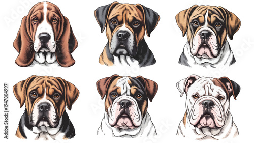 Collection of Six Distinct Dog Breed Portraits.