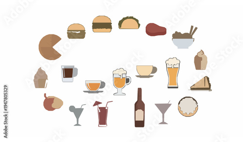 Modern food and beverage outline icon collection with restaurant meals desserts coffee and alcohol editable stroke vector