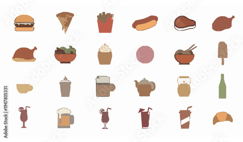 Restaurant food and drink outline icons set with fast food dessert coffee alcohol and meal symbols editable stroke vector