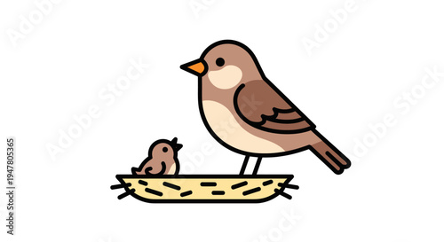 Brown bird with small chick nest.