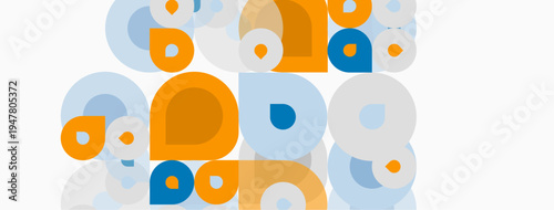 Abstract pattern features overlapping circles. Orange, blue hues create playful visual texture. Simple shapes dominate composition.
