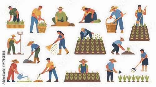 Diverse Farmers Engaged in Agricultural Activities and Harvesting Crops.