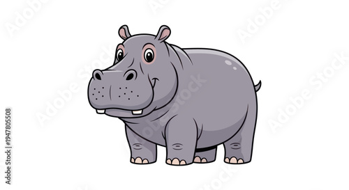 Cartoon Hippo Smiling Face Closeup.
