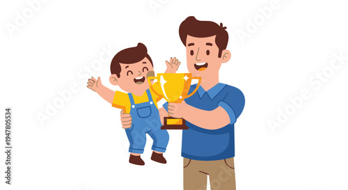 Man holding little boy in arms.