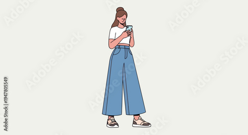 Woman Wearing Wide Leg Jeans Outfit.