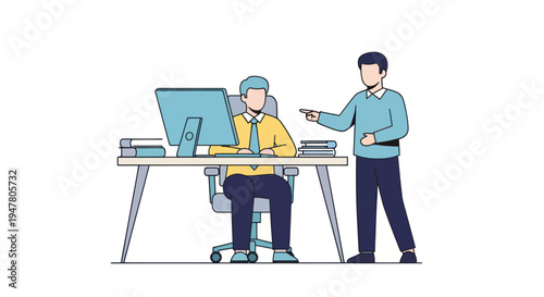 Two businessmen working at office desk.