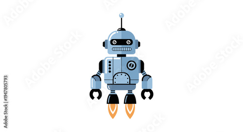 Small blue robot toy figure standing.
