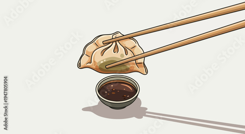 Dumpling held by wooden chopsticks.
