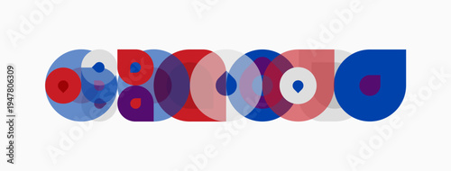 Abstract circles overlap, creating colorful patterns. Red, blue, pink hues dominate design. Minimalist, modern aesthetic.