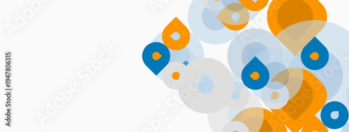 Abstract shapes overlap, creating dynamic visual texture. Orange, blue hues dominate white background. Modern design element.